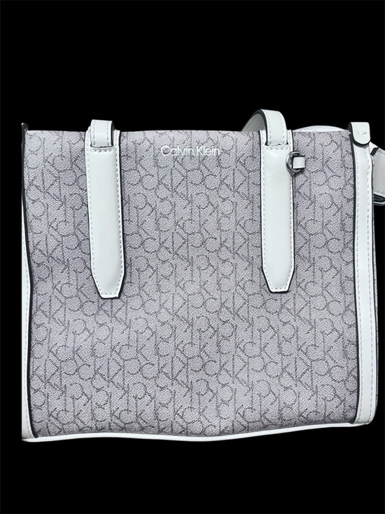 Calvin Klein Handbags - Calvin Klein Gray Monogram Tote with White Trim